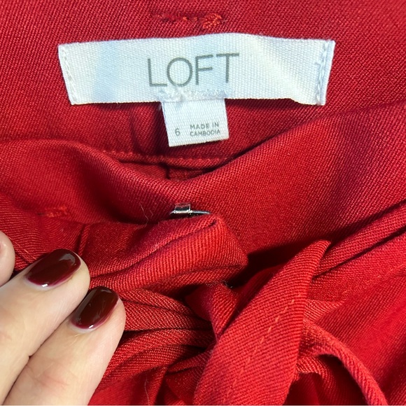 Loft red straight cut pants with waist tie - Picture 3 of 6